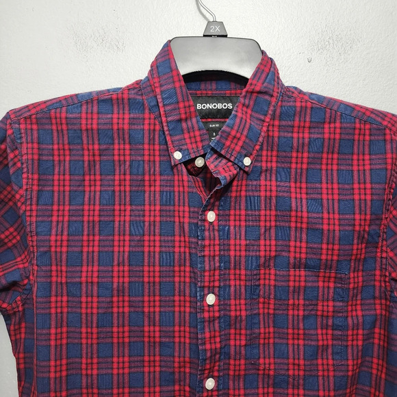 Bonobos men's button-down shirt plaid red and blue size S slim fit long … - Picture 2 of 8